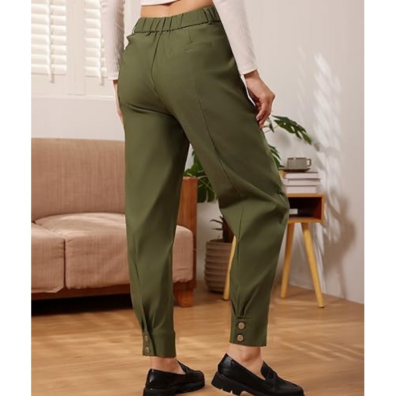 CXXQ 여성용 발목 바지 Dressy Stretchy High 허리 테이퍼 다리 작업 바지 주머니가있는 비즈니스 캐주얼