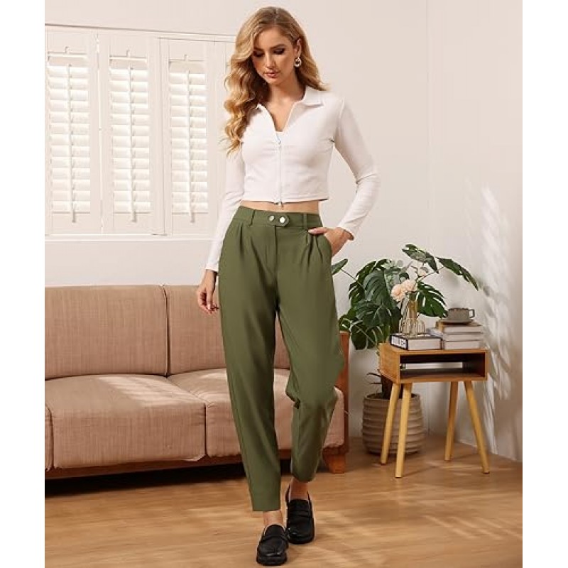 CXXQ 여성용 발목 바지 Dressy Stretchy High 허리 테이퍼 다리 작업 바지 주머니가있는 비즈니스 캐주얼