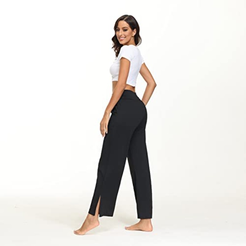 Shamarspo Womens Wide Leg Pants 캐주얼 루즈 요가 운동복 하이 웨이스트 조깅하는 주머니가있는 편안한 흐르는 바지