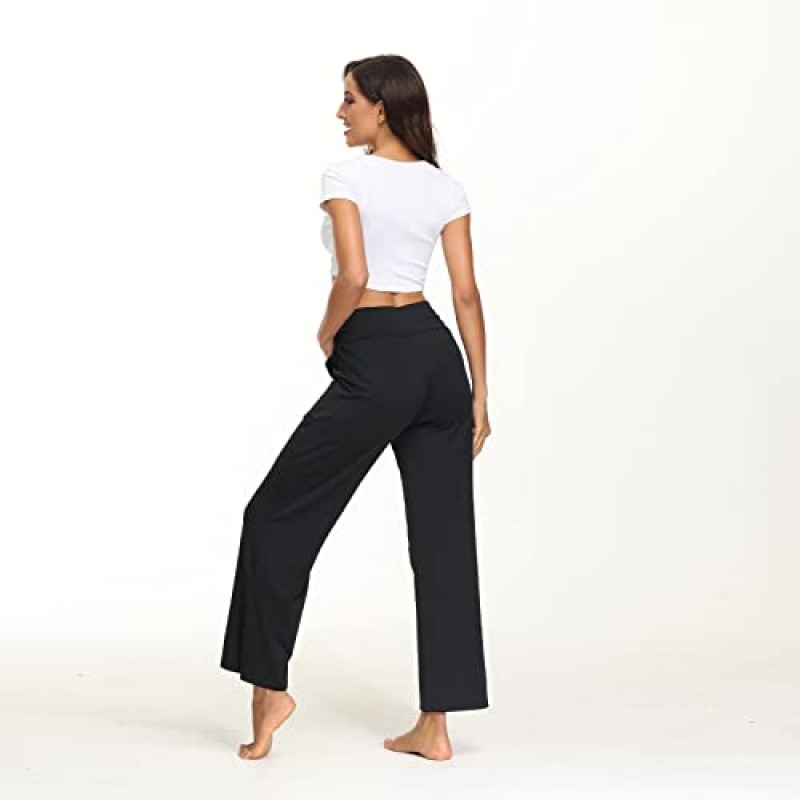 Shamarspo Womens Wide Leg Pants 캐주얼 루즈 요가 운동복 하이 웨이스트 조깅하는 주머니가있는 편안한 흐르는 바지