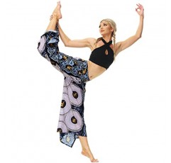 ARCTIC QUEEN 여성 슬릿 와이드 레그 팬츠 캐주얼 비치 보호 헐렁한 요가 프린트 히피 보헤미안 빌라도 밸리 댄스 바지