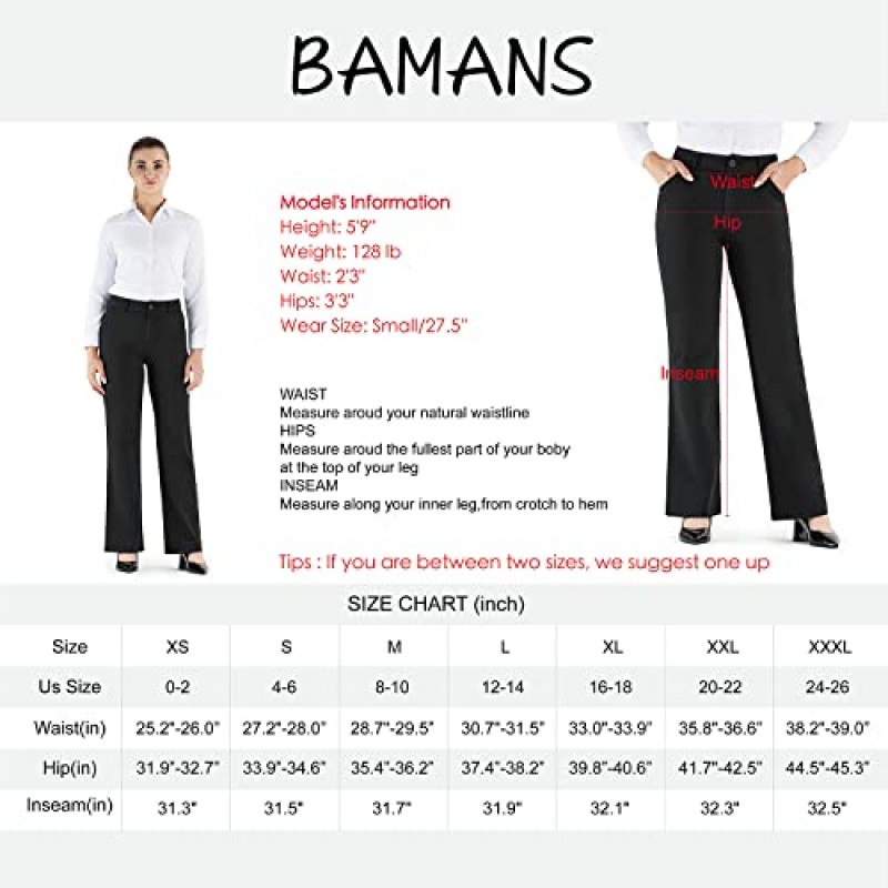 Bamans 여성용 작업복 바지 와이드 레그 릴렉스 부츠컷 바지 벨트 루프 포켓이 있는 비즈니스 캐주얼