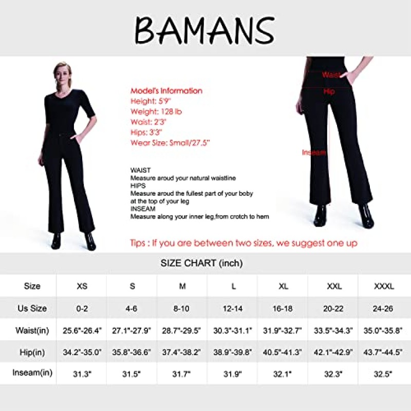Bamans 여성용 드레스 팬츠 와이드 레그 스트레치 작업 바지 포켓이 있는 부츠컷 요가 골프 바지
