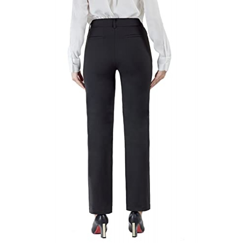 Bamans Womens Dress Pants 스트레이트 레그 스트레치 작업 바지 지퍼 포켓이 있는 캐주얼 요가 바지