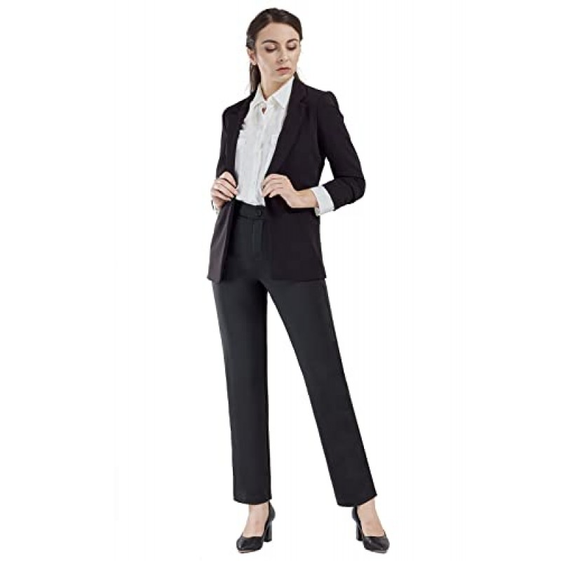 Bamans Womens Dress Pants 스트레이트 레그 스트레치 작업 바지 지퍼 포켓이 있는 캐주얼 요가 바지