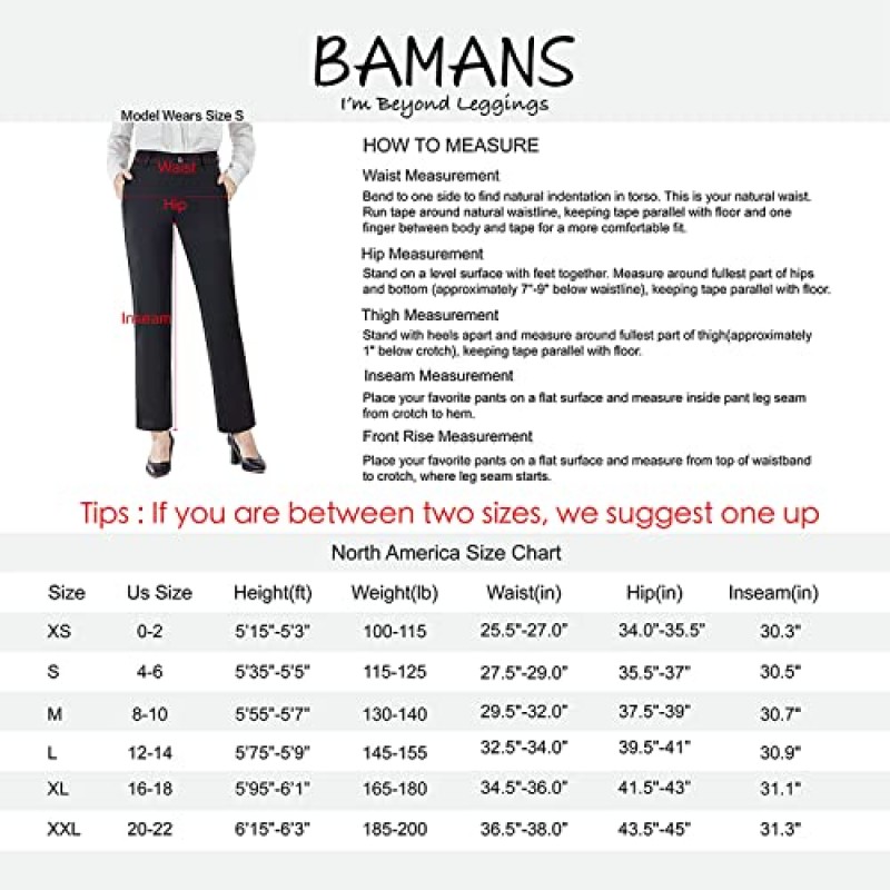 Bamans Womens Dress Pants 스트레이트 레그 스트레치 작업 바지 지퍼 포켓이 있는 캐주얼 요가 바지