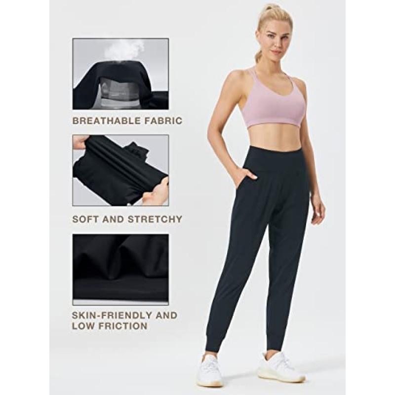 FITTIN Womens Joggers with Pockets - 하이 웨이스트 요가 바지 운동 테이퍼 스웨트팬츠 여성용 라운지 바지