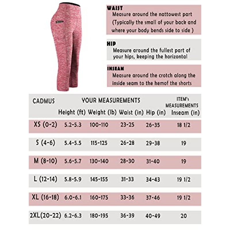 CADMUS 여성용 요가 팬츠 하이 웨이스트 운동 레깅스 카프리 포켓 포함