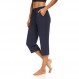 ZJCT Womens Capris 요가 바지 넓은 다리 편안한 Drawstring 느슨한 라운지 운동복 주머니가있는 운동 자르기 바지 네이비 XXL