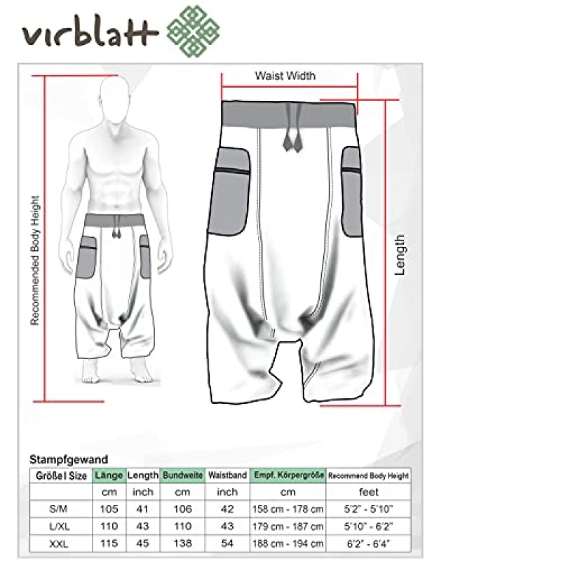 virblatt - 남성 및 여성을 위한 하렘 팬츠 | 100% 면 | 드롭 크로치 팬츠 남성 낙하산 바지 알라딘 바지 히피 인디