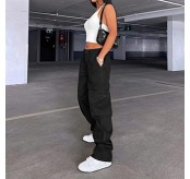 Lepunuo 카고 바지 여성용 하이 웨이스트 캐주얼 바지 헐렁한 신축성 넓은 다리 Y2K streetwear with 6 Pockets