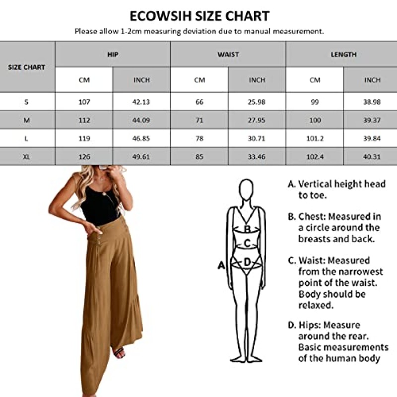 ECOWISH Womens Palazzo Pants 와이드 레그 팬츠 하이 웨이스트 비즈니스 캐주얼 루즈 플레어 팬츠