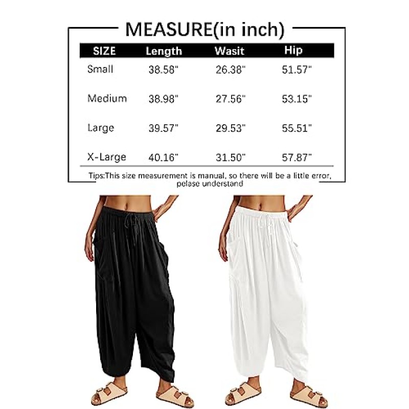 LILLUSORY 여성용 리넨 와이드 레그 팬츠 2023 캐주얼 루즈 Lightweigt Beach Palazzo Harem Pants