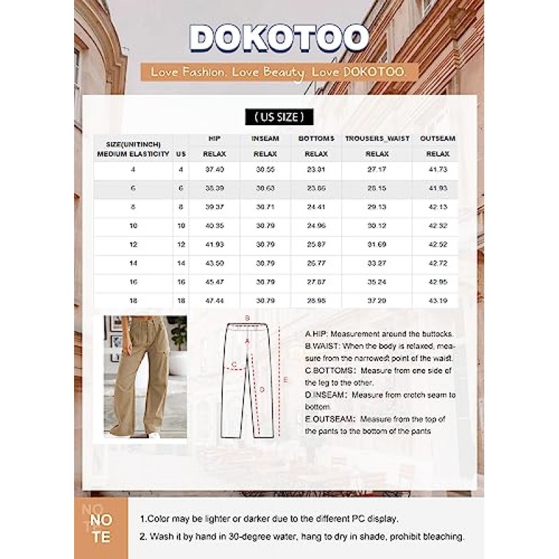 Dokotoo 코듀로이 카고 롱 팬츠 여성 와이드 레그 하이 웨이스트 포켓 캐주얼 바지