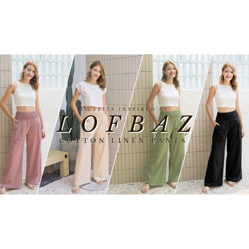 LOFBAZ 여성 여름 흐르는 코튼 린넨 궁전 와이드 레그 팬츠 비치 하이 웨이스트 바지 Boho Long Lounge Pant with Pockets