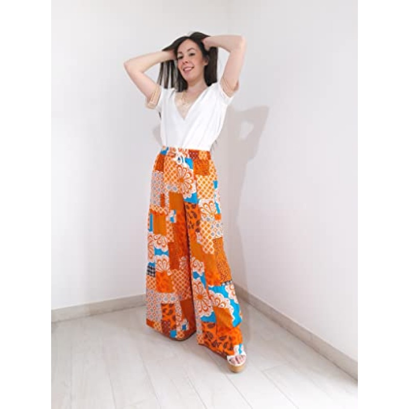 Happy Sailed Womens Boho Print Palazzo 바지 신축성 높은 허리 Drawstring 넓은 다리 히피 플로위 바지