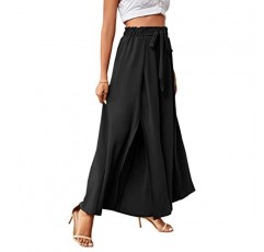 LYANER 여성용 타이 프론트 하이 웨이스트 사이드 스플릿 슬릿 Flowy Wide Leg Pleated Pant with Belt