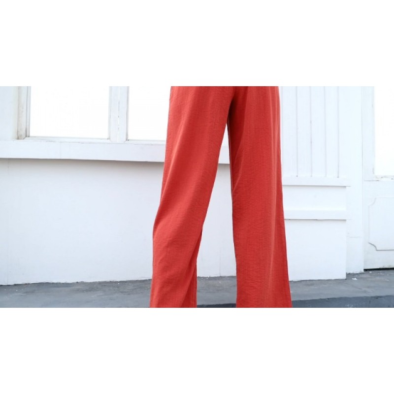 Feiersi 여성 캐주얼 와이드 레그 팬츠 하이 웨이스트 버튼 다운 스트레이트 롱 바지 Palazzo Pants