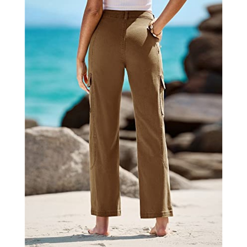 GRAPENT Womens Cargo Pants 캐주얼 하이 웨이스트 헐렁한 스트레치 스트레이트 레그 바지 Western Outfit Y2K 바지 (포켓 포함)