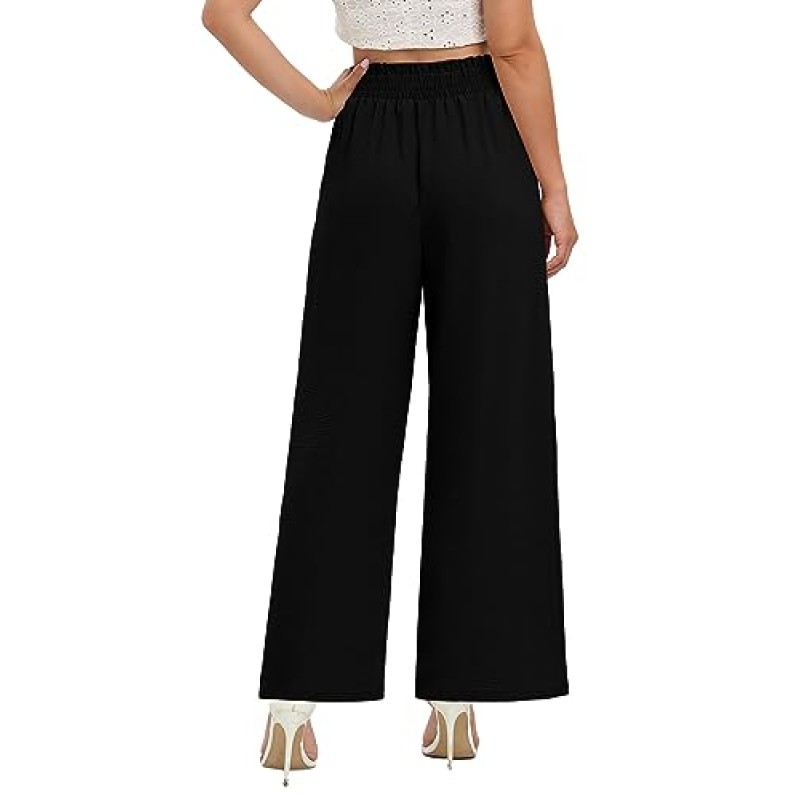 Sucolan Womens Work Pants 하이 웨이스트 비즈니스 Dressy 캐주얼 Palazzo Flowy 트렌디 가을 포켓이 있는 와이드 레그 팬츠