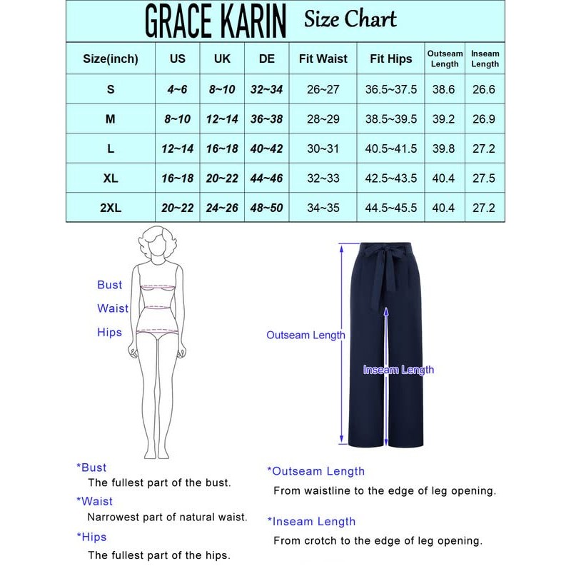 GRACE KARIN 여성 캐주얼 와이드 레그 팬츠 포켓이 있는 비즈니스 캐주얼 바지