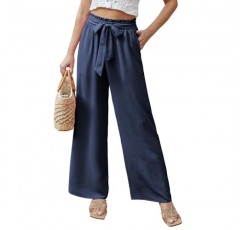 Feiersi 여성 캐주얼 와이드 레그 팬츠 하이 웨이스트 비즈니스 작업 캐주얼 바지 Loose Flowy Beach Palazzo Pants