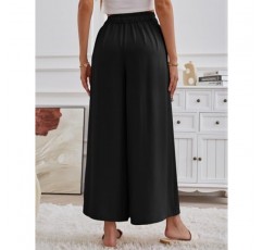 ZJCT 여성용 와이드 레그 팬츠 캐주얼 루즈 플로위 팬츠 드로우 스트링 허리 여름 Boho Palazzo Pant Trousers with Pockets