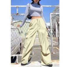 LAOARA 여성 낙하산 바지 Drawstring 탄성 낮은 허리 셔링 카고 바지 streetwear 윈드 브레이커 바지