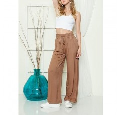 Acelitt 여성용 와이드 레그 팬츠 고탄성 허리 Flowy Palazzo Pants 여름 캐주얼 루즈한 편안한 바지 (포켓 포함)