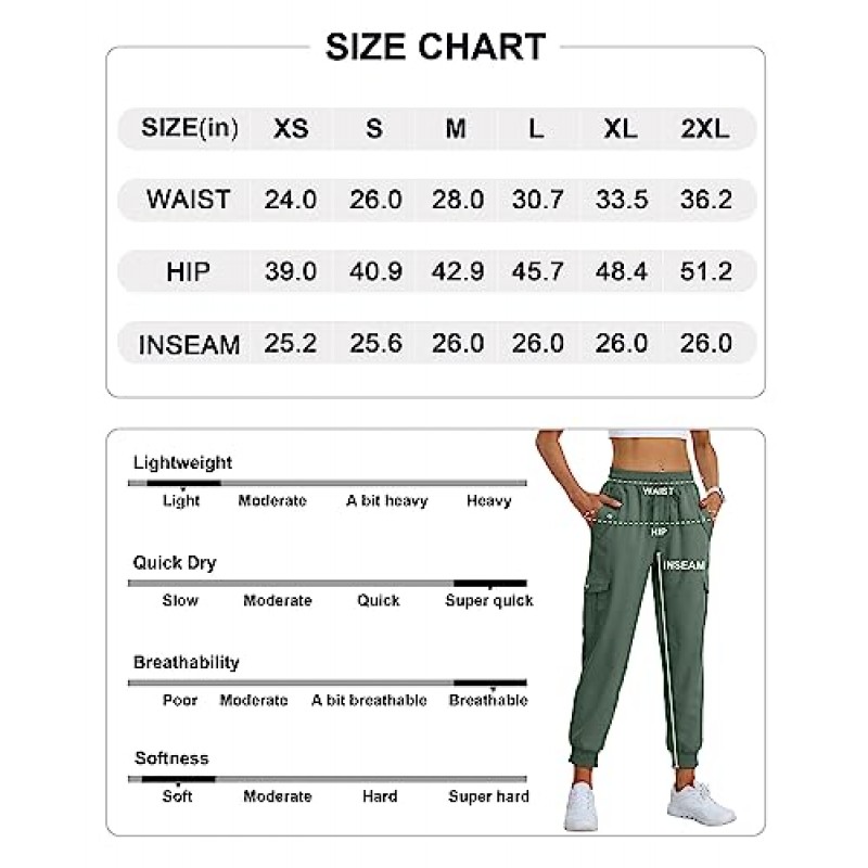 MoFiz 여성용 야외 카고 바지 경량 조깅 신축성있는 허리 운동 하이킹 스웨트 팬츠 포켓이있는 캐주얼 여행 바지