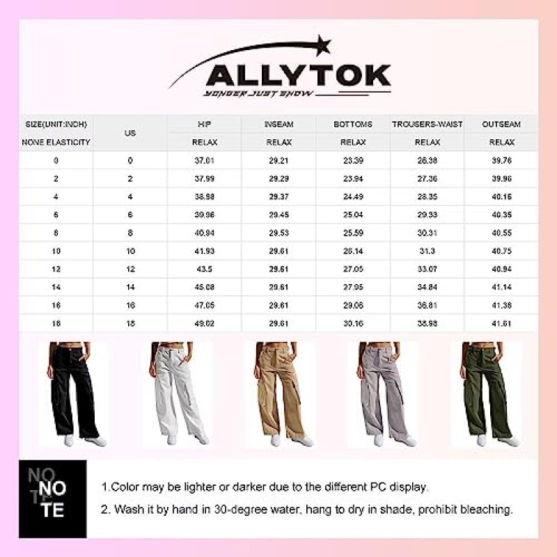 주머니가 있는 여성용 Allytok 카고 바지 Y2K streetwear 헐렁한 하이 웨이스트 와이드 레그 바지