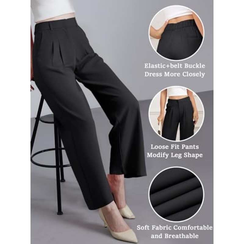 SOULSHE 여성용 와이드 레그 팬츠 작업 비즈니스 캐주얼 루즈 하이 웨이스트 드레스 Palazzo Flowy Trousers