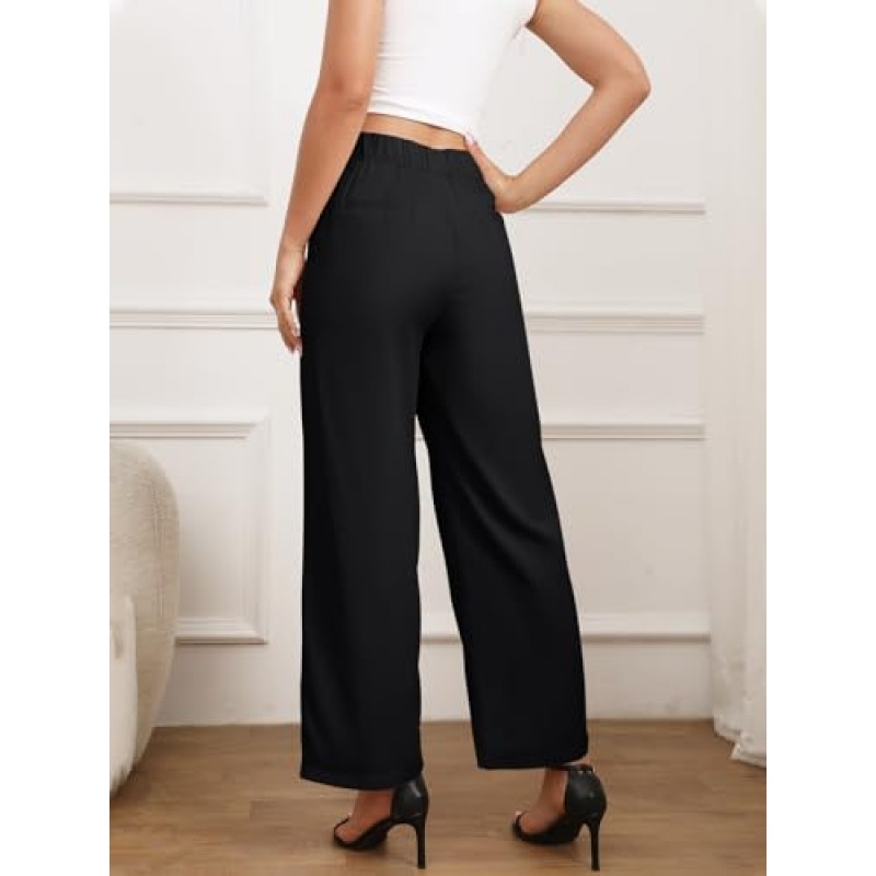 SOULSHE 여성용 와이드 레그 팬츠 작업 비즈니스 캐주얼 루즈 하이 웨이스트 드레스 Palazzo Flowy Trousers