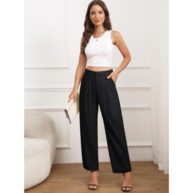 SOULSHE 여성용 와이드 레그 팬츠 작업 비즈니스 캐주얼 루즈 하이 웨이스트 드레스 Palazzo Flowy Trousers