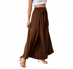 LYANER 여성용 타이 프론트 하이 웨이스트 사이드 스플릿 슬릿 Flowy Wide Leg Pleated Pant with Belt