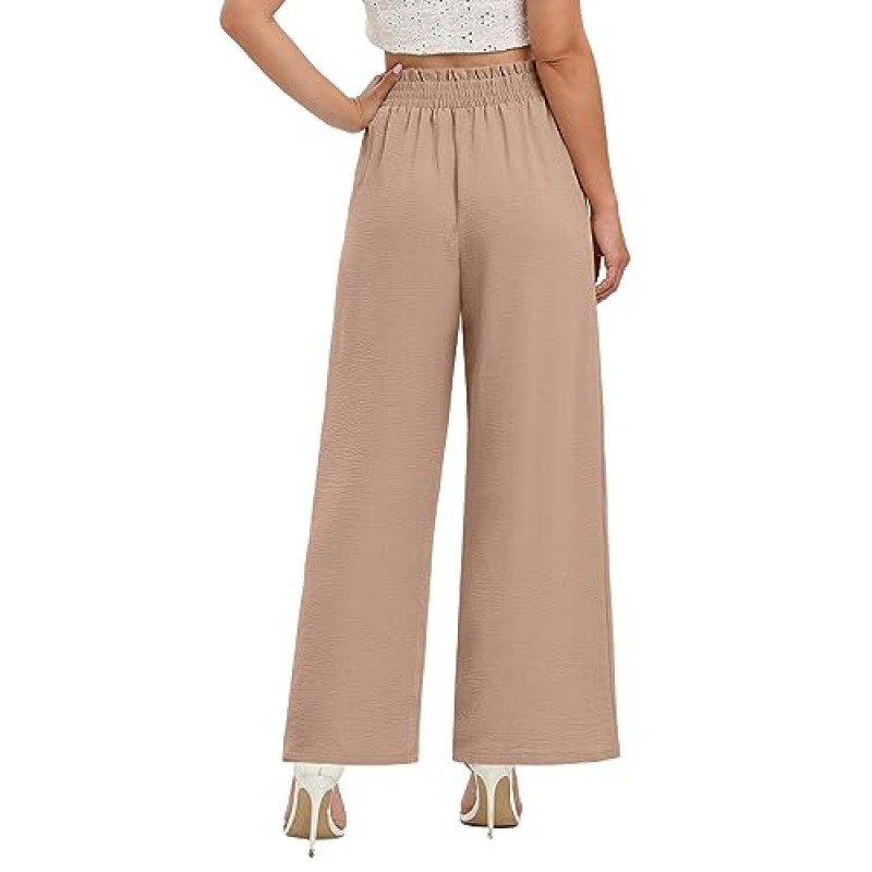 Sucolan Womens Work Pants 하이 웨이스트 비즈니스 Dressy 캐주얼 Palazzo Flowy 트렌디 가을 포켓이 있는 와이드 레그 팬츠