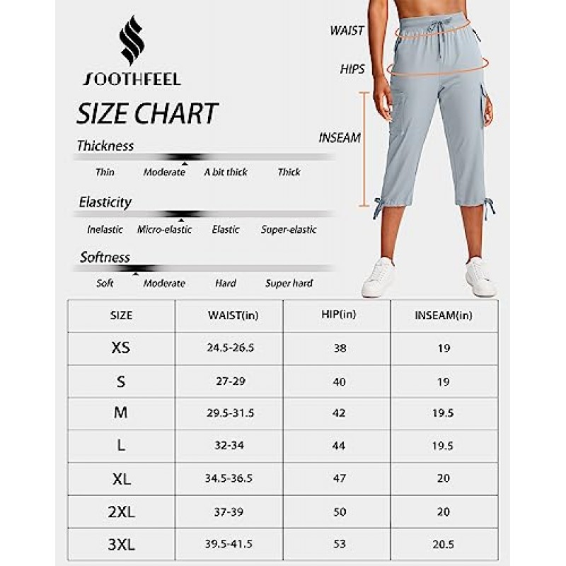 Soothfeel 여성용 카고 카프리 바지 6개 포켓 경량 퀵 드라이 여행 하이킹 여름 바지 여성용 캐주얼