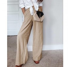 Duyang Womens Cotton Linen Palazzo Pants Drawstring 탄성 허리 캐주얼 와이드 레그 바지(포켓 포함)