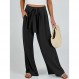 Caracilia Womens Wide Leg Palazzo Pants 하이 웨이스트 조절 가능한 타이 매듭 유동 바지 주머니가있는 캐주얼 루즈 라운지 바지