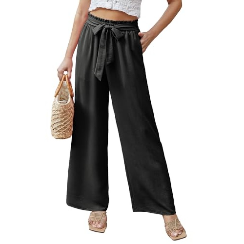 Feiersi 여성 캐주얼 와이드 레그 팬츠 하이 웨이스트 비즈니스 작업 캐주얼 바지 Loose Flowy Beach Palazzo Pants