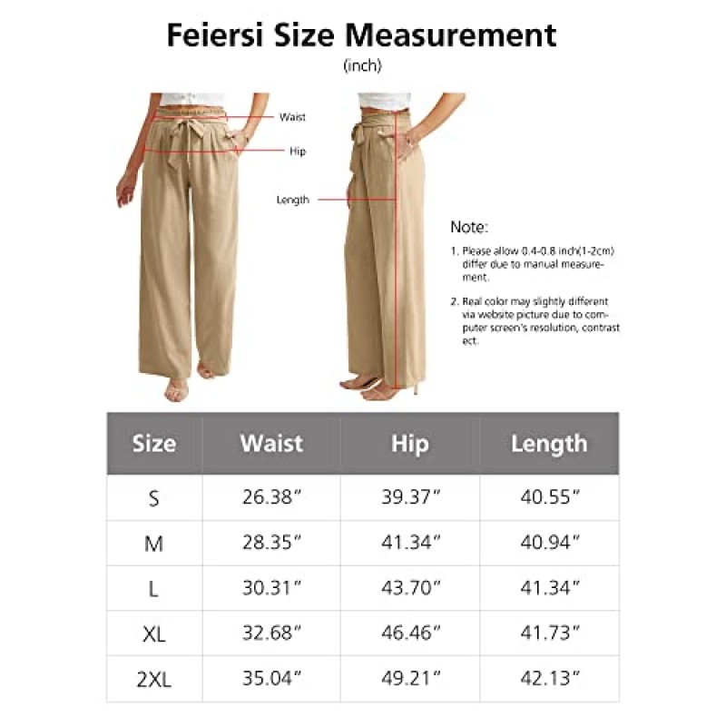 Feiersi 여성 캐주얼 와이드 레그 팬츠 하이 웨이스트 비즈니스 작업 캐주얼 바지 Loose Flowy Beach Palazzo Pants