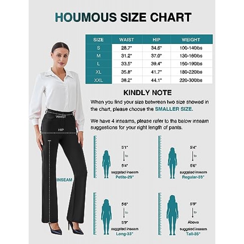 Houmous S-XXL 29'31'33'35' 가랑이 여성용 부츠컷 드레스 바지 포켓 스트레치 작업 라운지 바지 오피스 캐주얼 바지