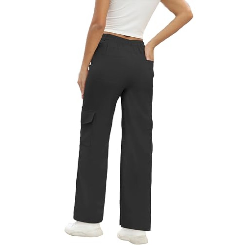 여성용 Baccarri 카고 바지 하이 웨이스트 캐주얼 바지 Dressy Fit Trousers Pants with 6 Pockets for Work Business