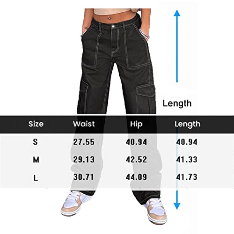 OERPPTA 카고 바지 여성, 하이 웨이스트 카고 바지 여성 헐렁한, 다중 포켓 스트레이트 와이드 레그 Y2K 바지