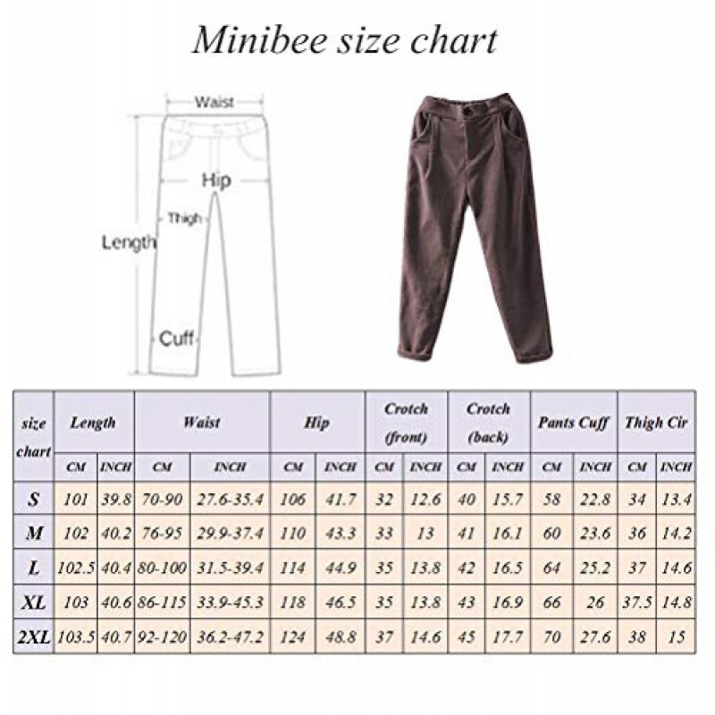 Minibee 여성용 자른 코듀로이 바지 주머니가 있는 신축성 있는 허리 복고풍 바지