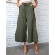 KTILG 여성 리넨 바지 Palazzo Wide-Leg Drawstring 캐주얼 루즈 크롭 신축성있는 허리 코튼 비치 바지 퀼로트 바지