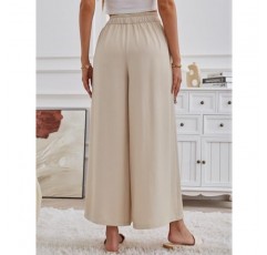 ZJCT 여성용 와이드 레그 팬츠 캐주얼 루즈 플로위 팬츠 드로우 스트링 허리 여름 Boho Palazzo Pant Trousers with Pockets