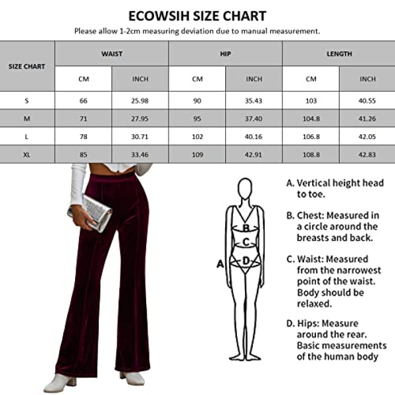 ECOWISH 여성용 벨벳 바지 신축성 높은 허리 궁전 바지 캐주얼 플레어 롱 바지