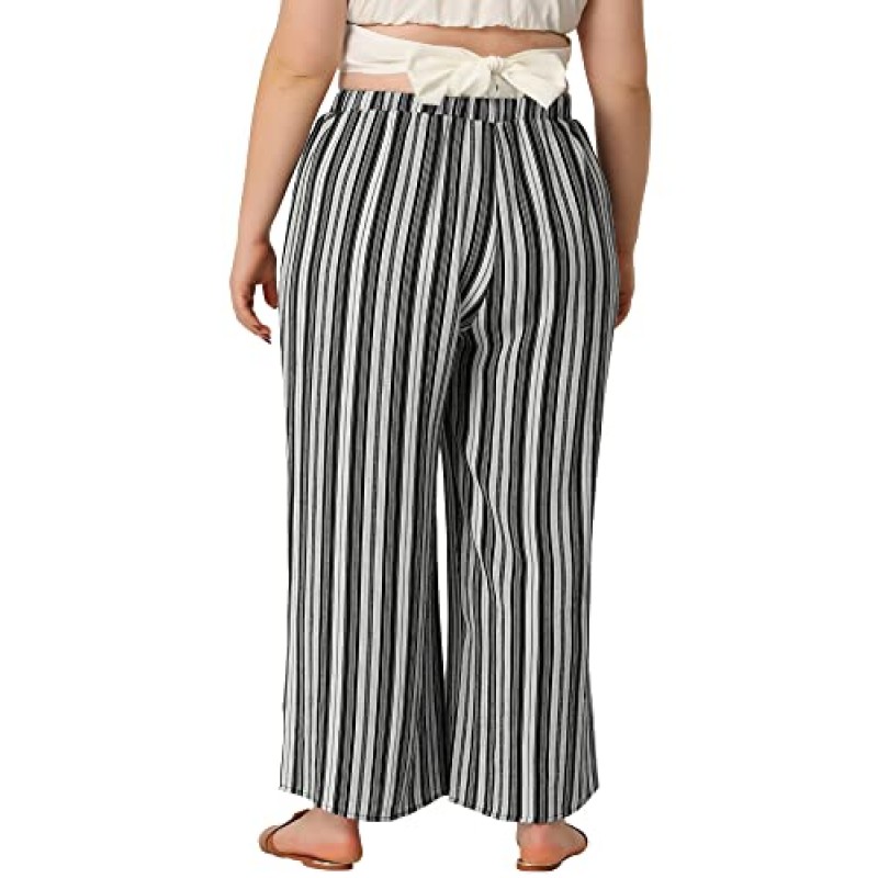 Agnes Orinda 여성용 플러스 사이즈 Palazzo Pant 2023 Summer Stripe Boho 와이드 레그 페이퍼 백 팬츠