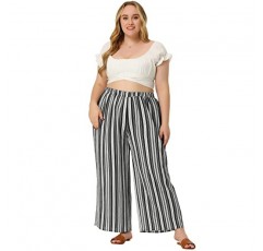 Agnes Orinda 여성용 플러스 사이즈 Palazzo Pant 2023 Summer Stripe Boho 와이드 레그 페이퍼 백 팬츠